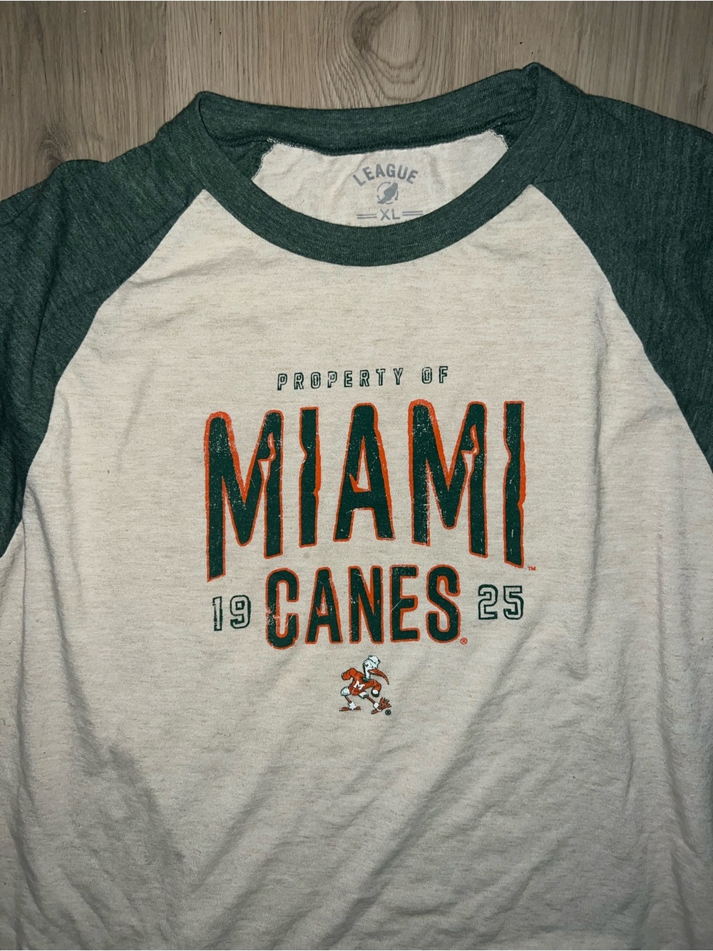 League Miami Canes Long Sleeve Tee – Green & Tan (XL) - Picture 11 of 14